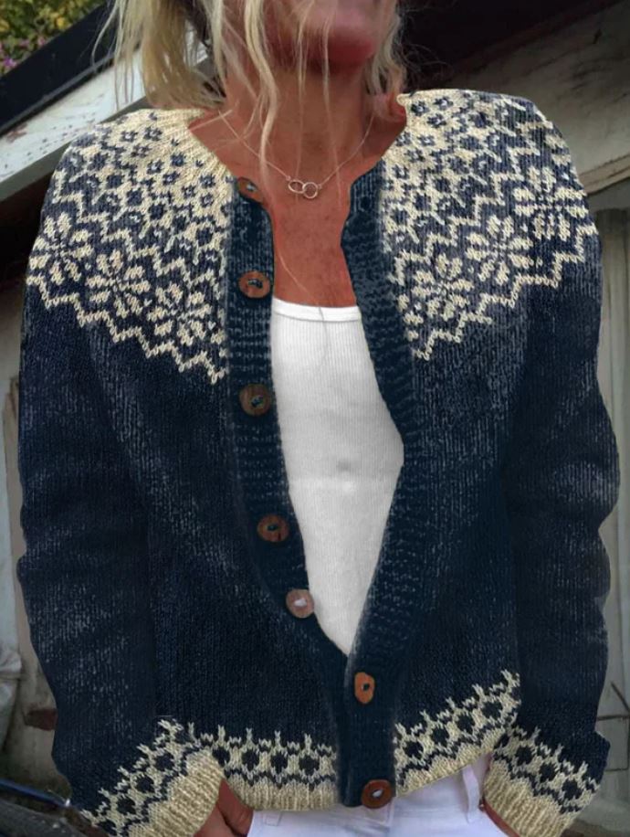 Charlotte | Anthrazitfarbene Strickjacke mit Schneeflockenmuster
