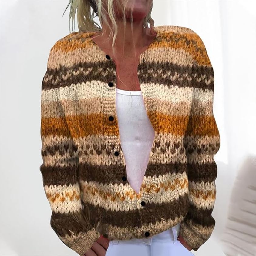 Bettina | Braune Strickjacke mit Streifenmuster