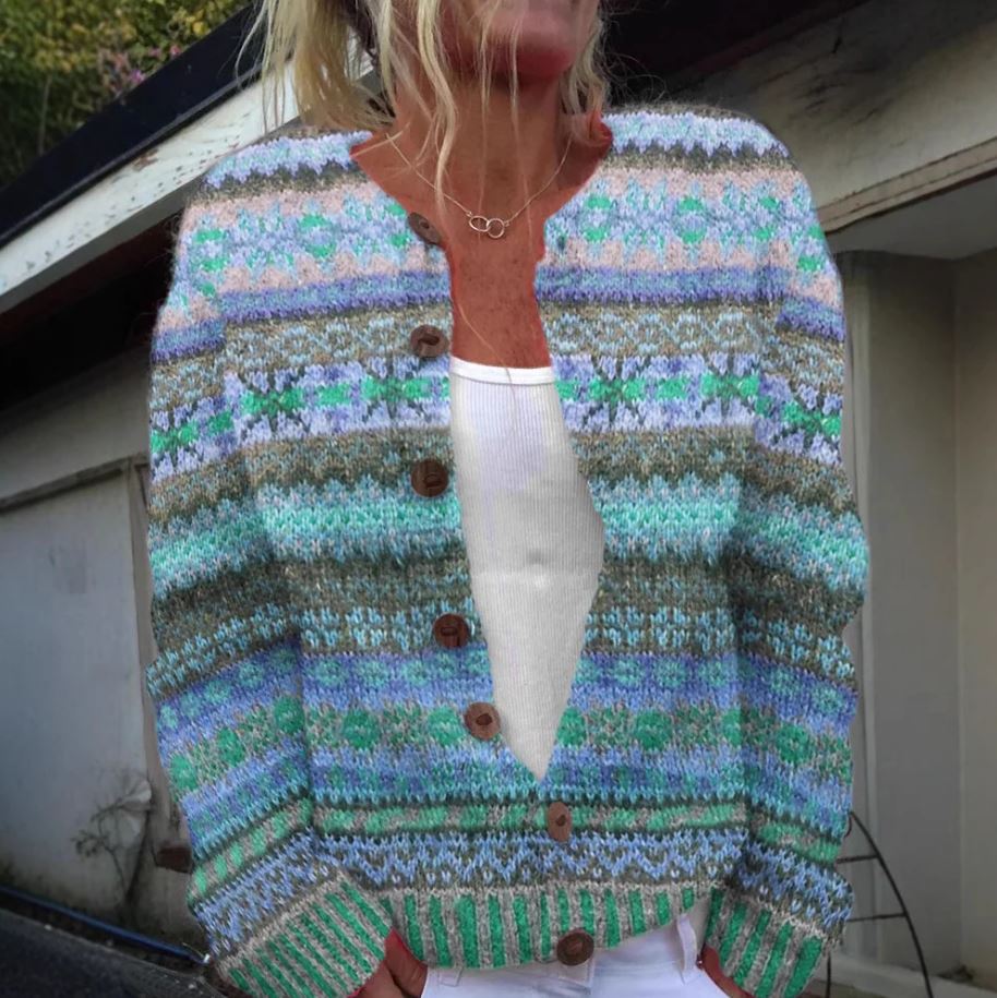 Ulrike | Hellblaue Strickjacke mit Tulpenmuster