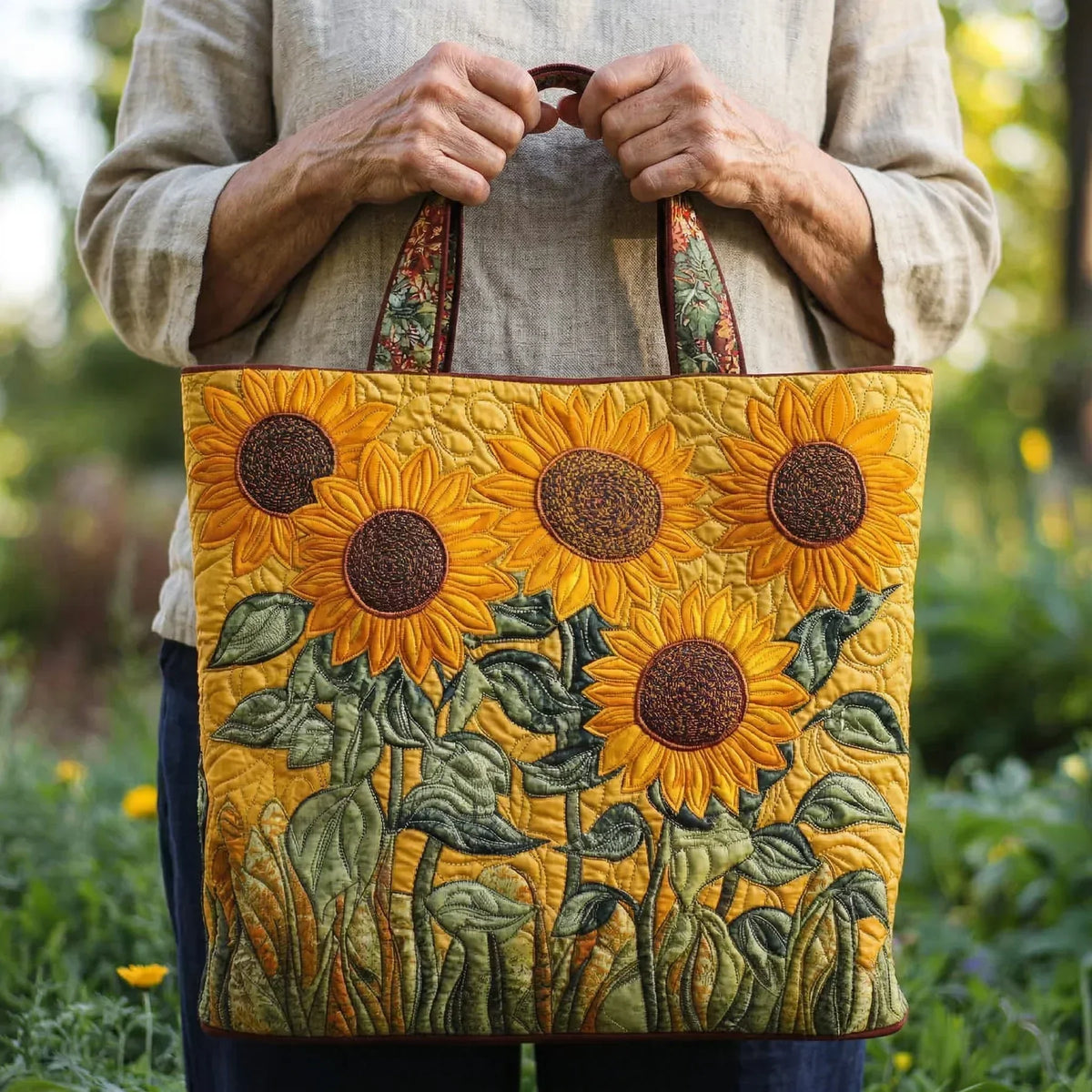 Elisa | Gesteppte Tragetasche mit Motiv Sonnenblumen