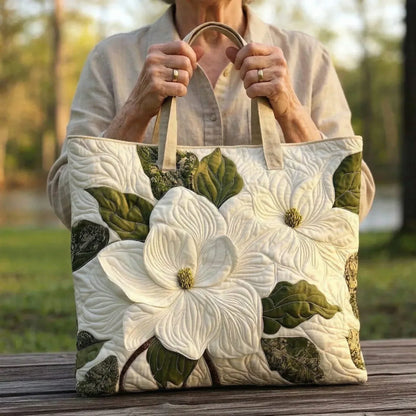Leonore | Gesteppte Tragetasche mit Motiv Weiße Blüten
