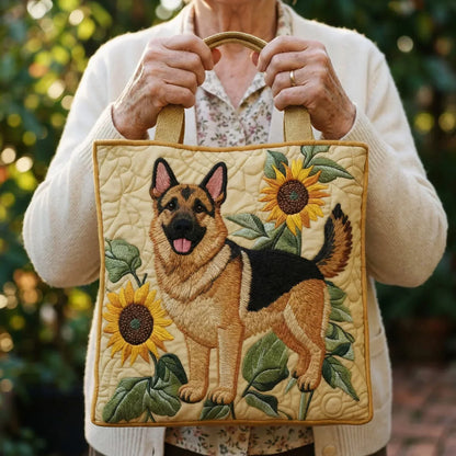 Carmen | Gesteppte Tragetasche mit Motiv Deutscher Schäferhund mit Sonnenblumen