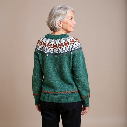Brigitte | Grüne Strickjacke mit nordischem Muster
