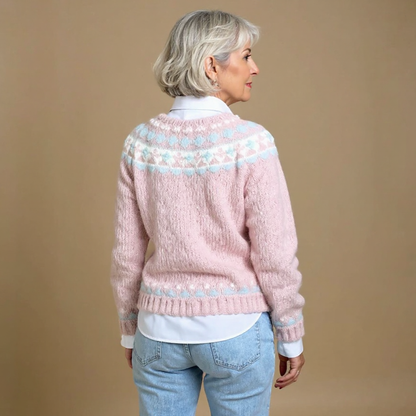 Margot | Rosé-blaue Strickjacke mit Muster