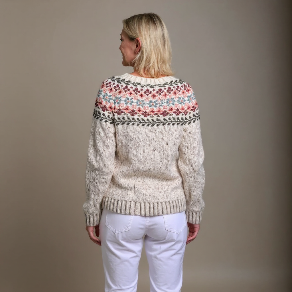 Andrea | Cremefarbene Strickjacke mit Rautenmuster an der Passe
