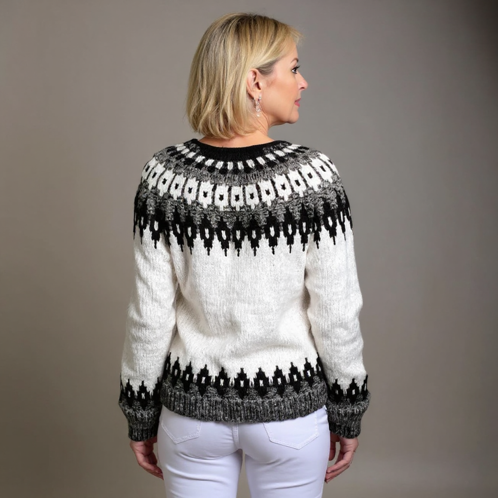 Ilse | Elfenbein-schwarze Strickjacke mit nordischem Muster