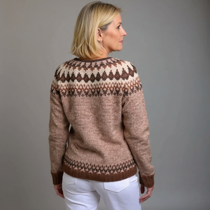 Cornelia | Creme-blaue Strickjacke mit nordischem Muster