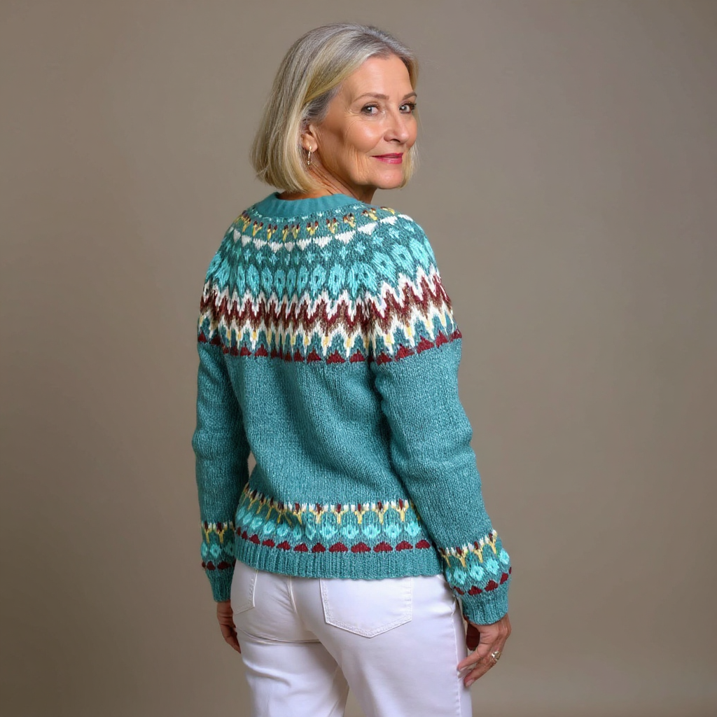 Sabrina | Türkise Strickjacke mit Fair-Isle-Muster