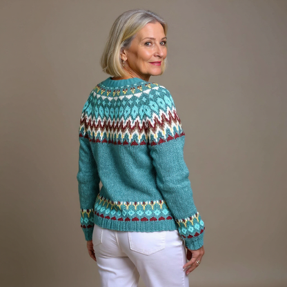 Sabrina | Türkise Strickjacke mit Fair-Isle-Muster
