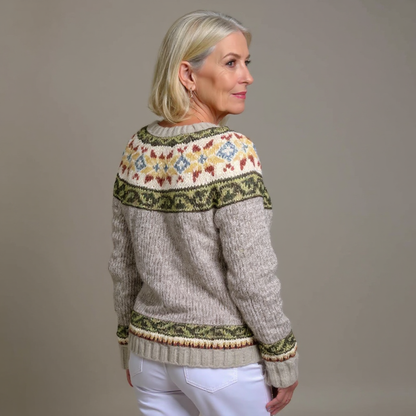 Silke | Graue Strickjacke mit botanischem Passenmuster