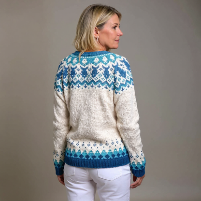 Ingrid | Creme-türkise Strickjacke mit nordischem Muster