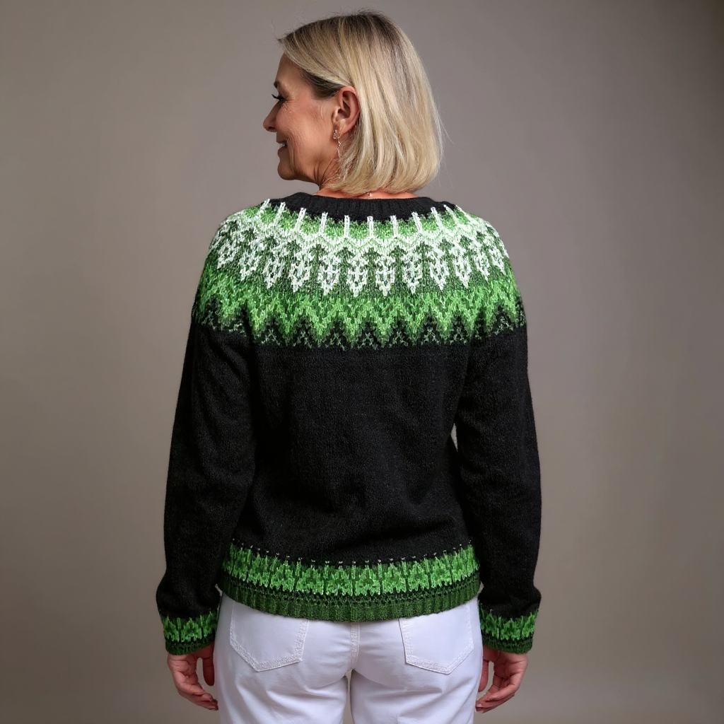 Helga | Schwarz-grüne Strickjacke mit nordischem Muster