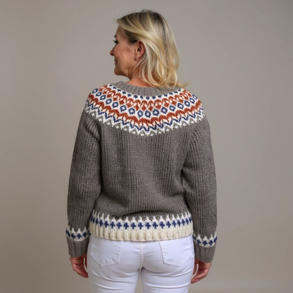 Inge | Taupe-rostfarbene Strickjacke mit Muster