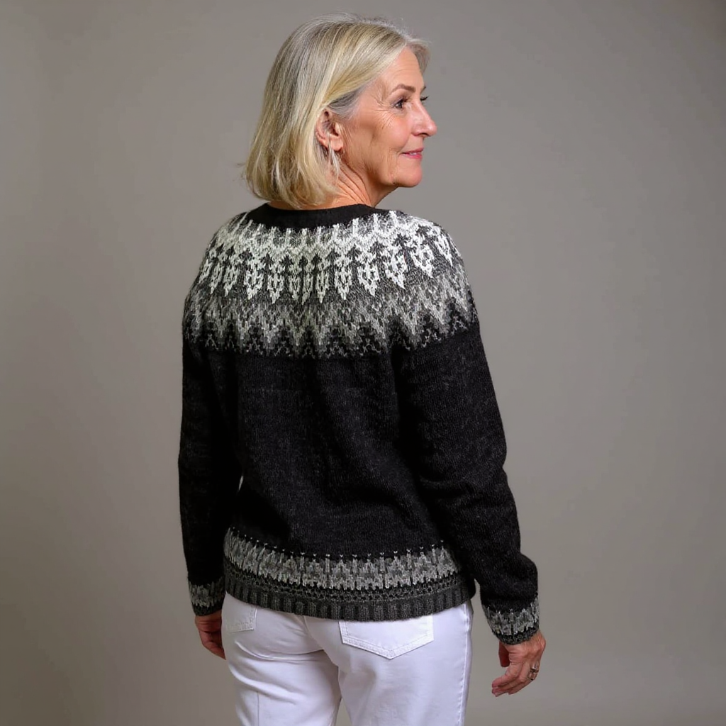 Claudia | Schwarze Strickjacke mit nordischem Muster
