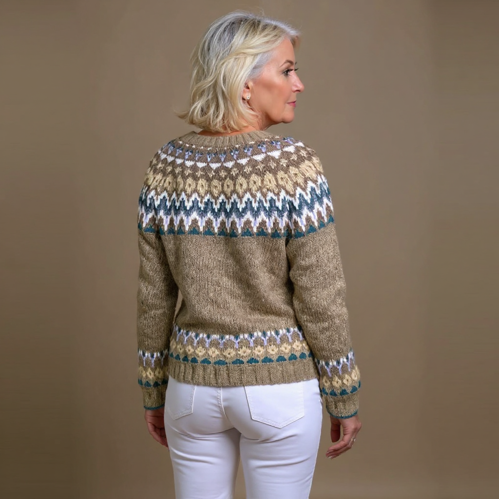 Annegret | Taupe-blaue Strickjacke mit nordischem Muster