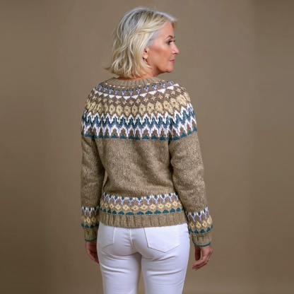 Annegret | Taupe-blaue Strickjacke mit nordischem Muster