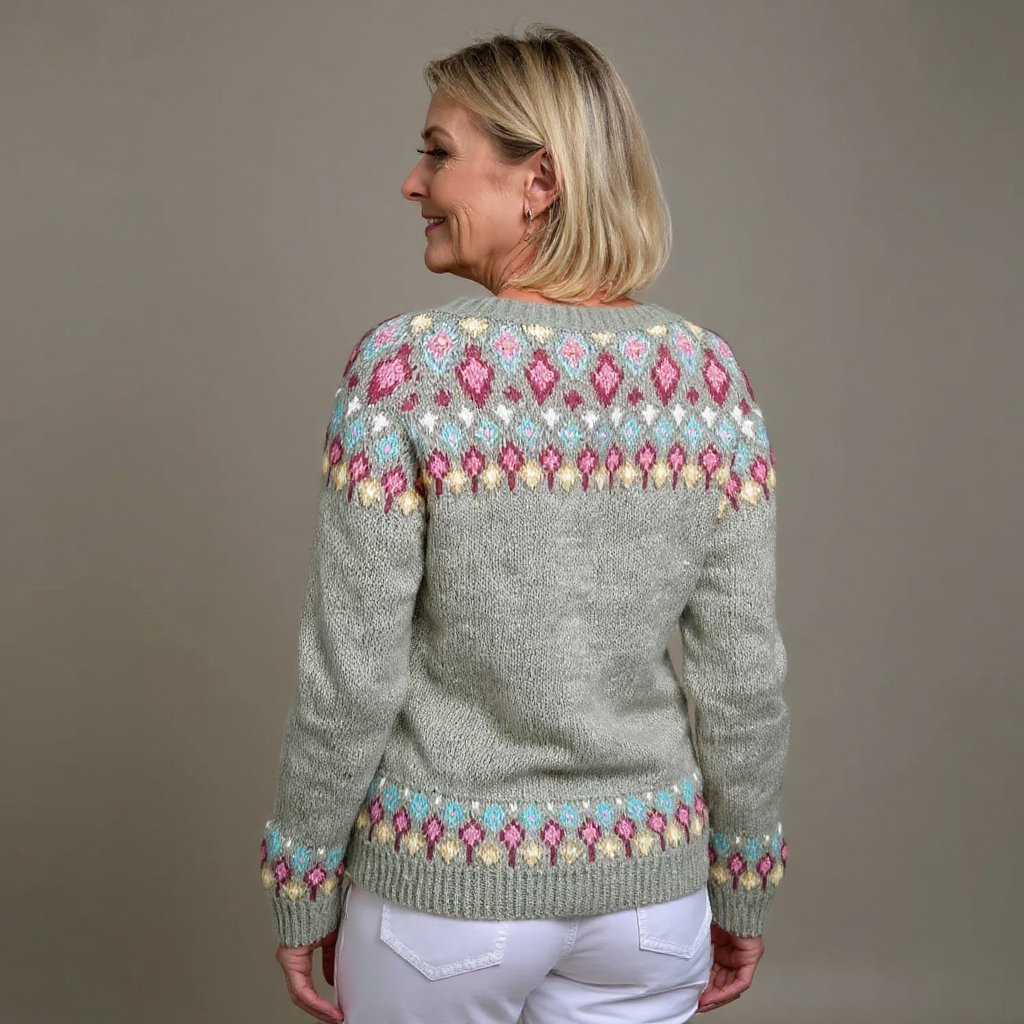Petra | Graue Strickjacke mit floralem Passenmuster
