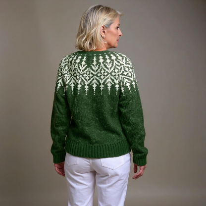 Martina | Grüne Strickjacke mit nordischem Muster