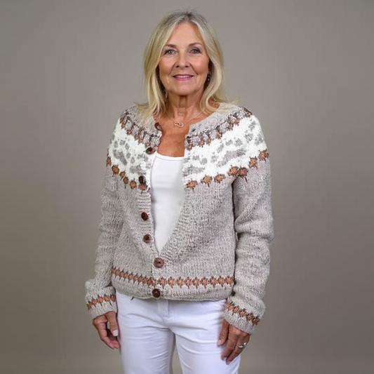 Marlene | Creme-dunkelblaue Strickjacke mit nordischem Muster