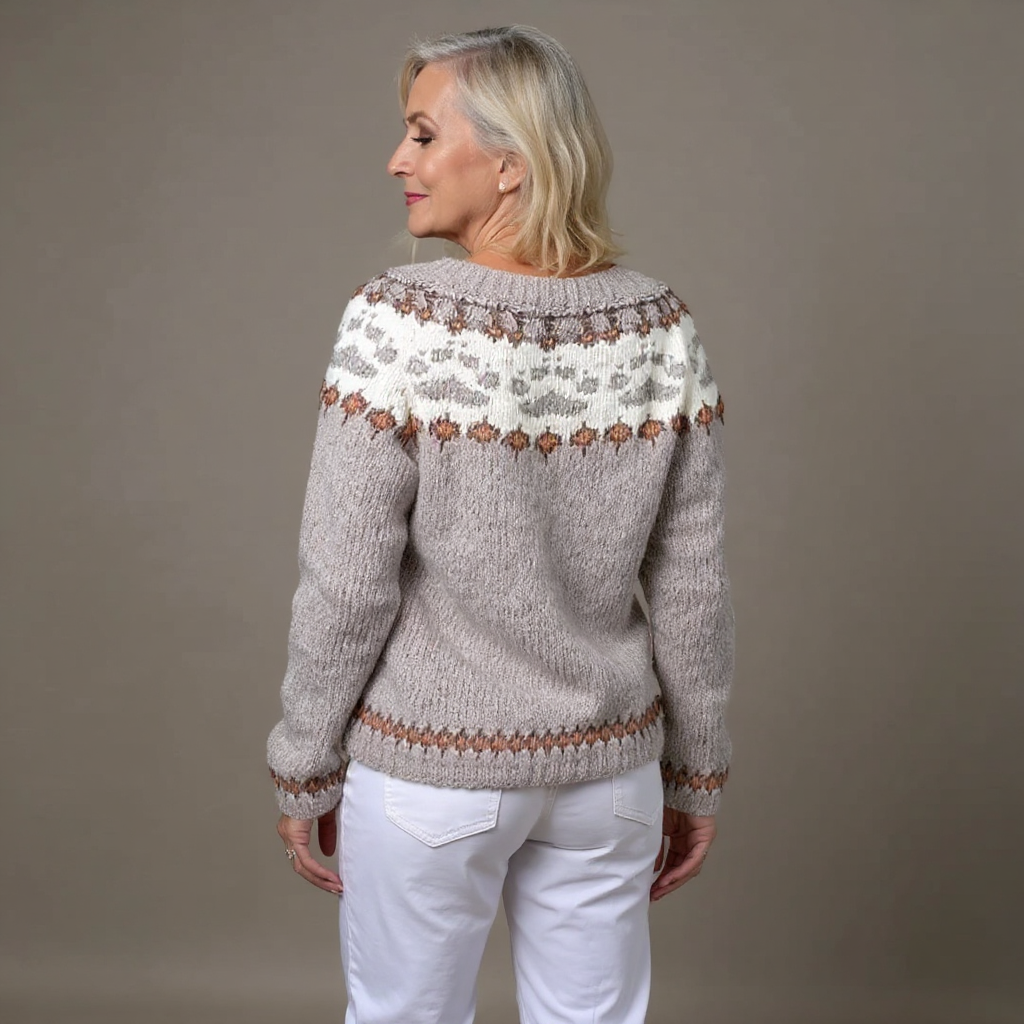 Marlene | Creme-dunkelblaue Strickjacke mit nordischem Muster