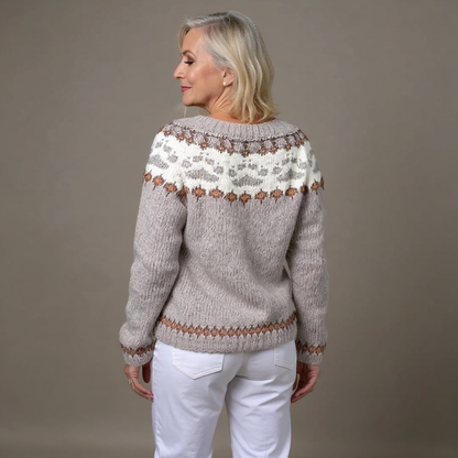 Marlene | Creme-dunkelblaue Strickjacke mit nordischem Muster