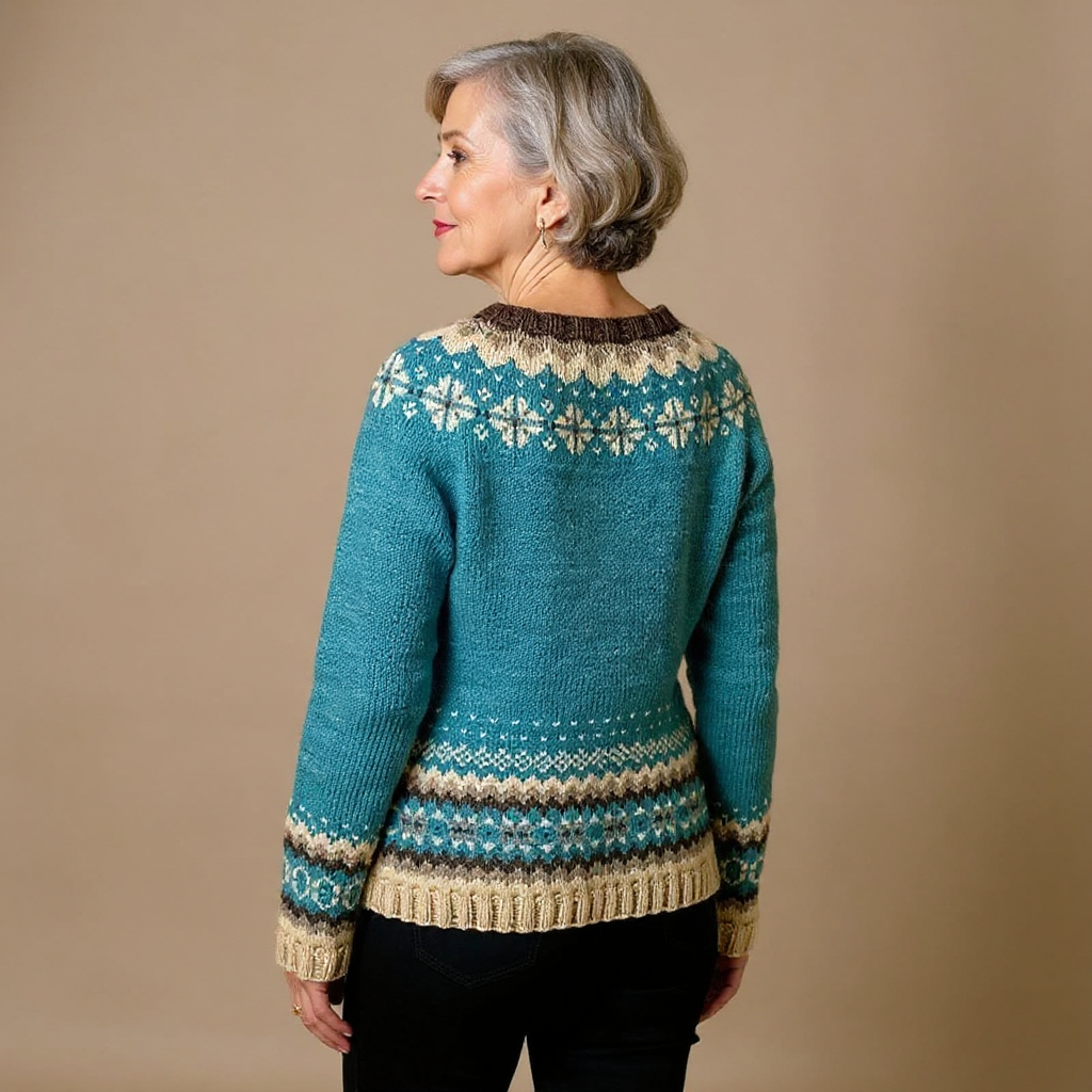 Hannelore | Türkise Strickjacke mit nordischem Muster