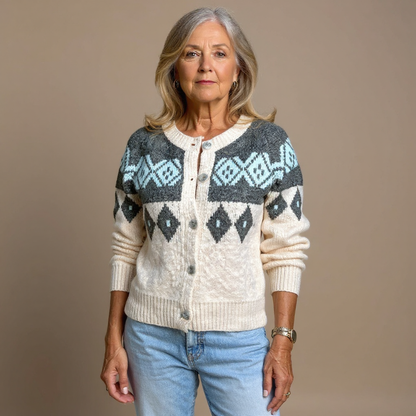 Susanne | Blau-schwarze Strickjacke mit nordischem Muster