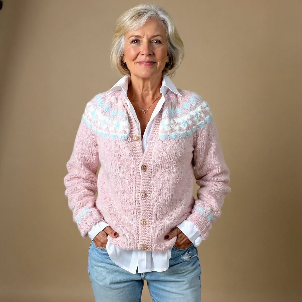 Margot | Rosé-blaue Strickjacke mit Muster