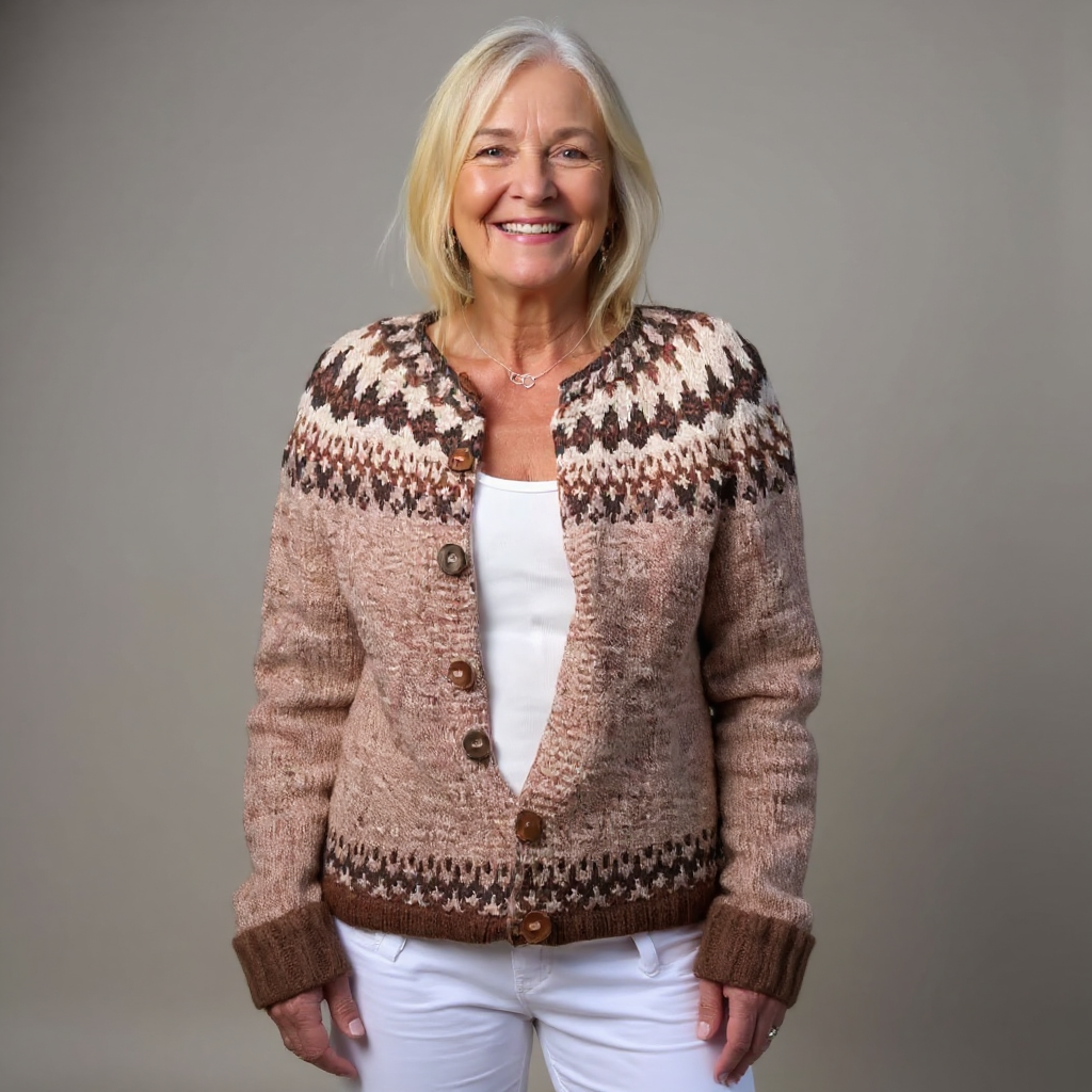 Cornelia | Creme-blaue Strickjacke mit nordischem Muster