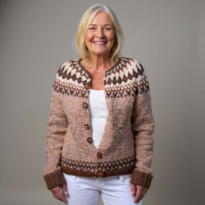 Cornelia | Creme-blaue Strickjacke mit nordischem Muster