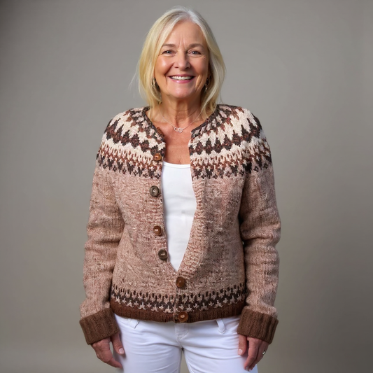Cornelia | Creme-blaue Strickjacke mit nordischem Muster