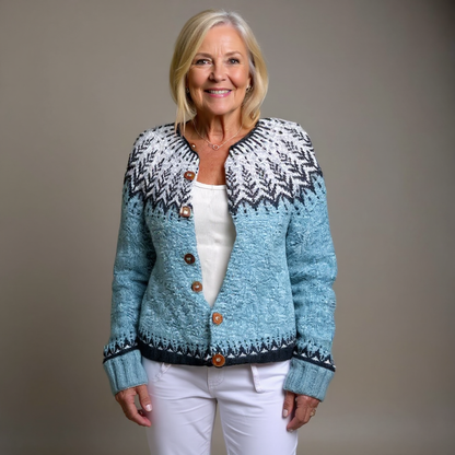 Heike | Taupefarbene Strickjacke mit nordischem Muster