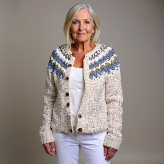 Helena | Cremefarbene Strickjacke mit floralem Passenmuster