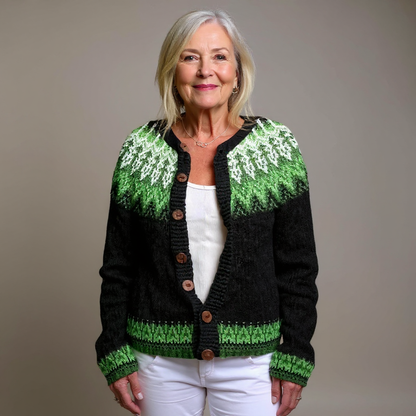 Helga | Schwarz-grüne Strickjacke mit nordischem Muster