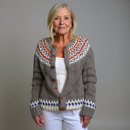 Inge | Taupe-rostfarbene Strickjacke mit Muster