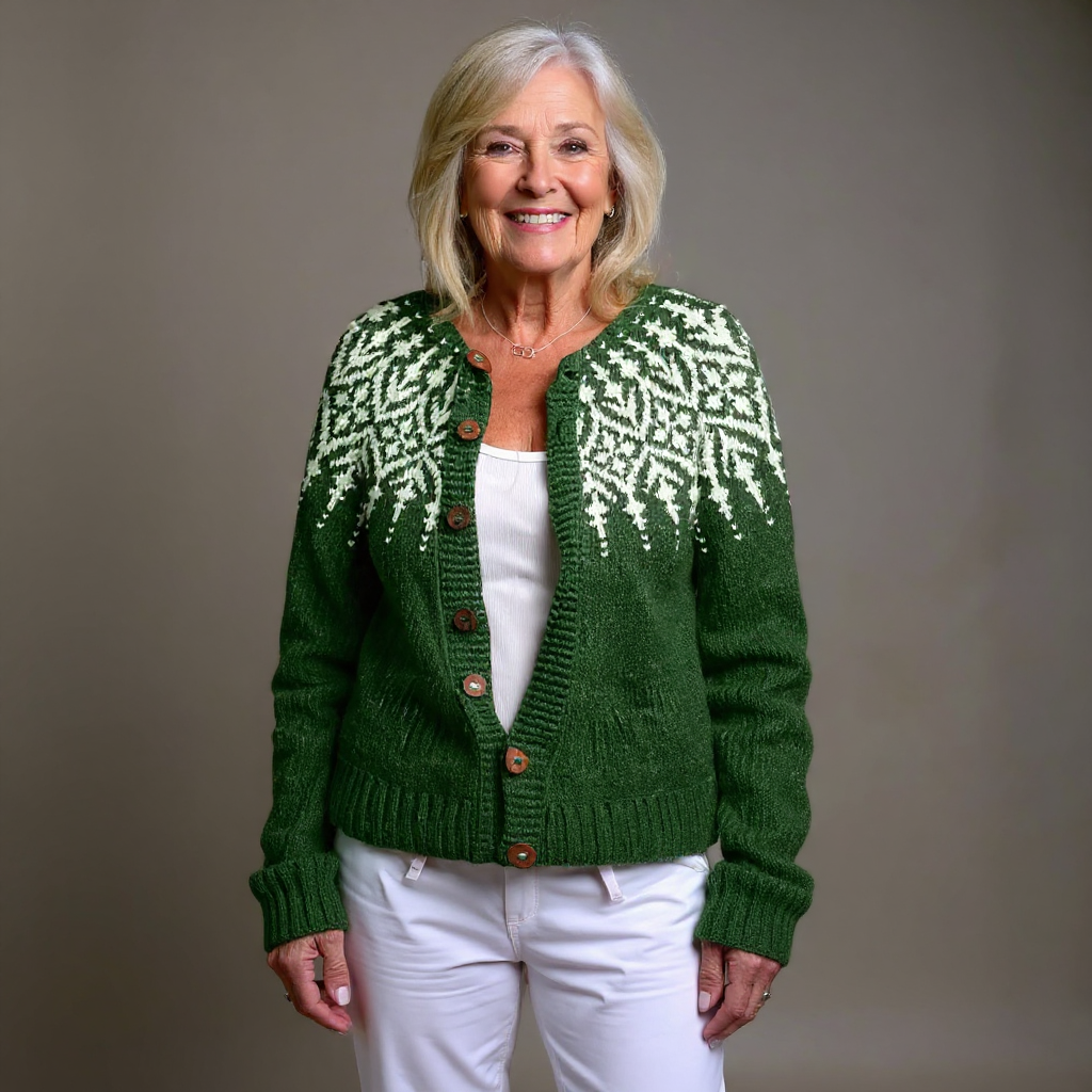 Martina | Grüne Strickjacke mit nordischem Muster