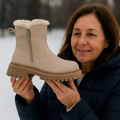 Saar | Beiger gefütterter Winterstiefel mit Profilsohle