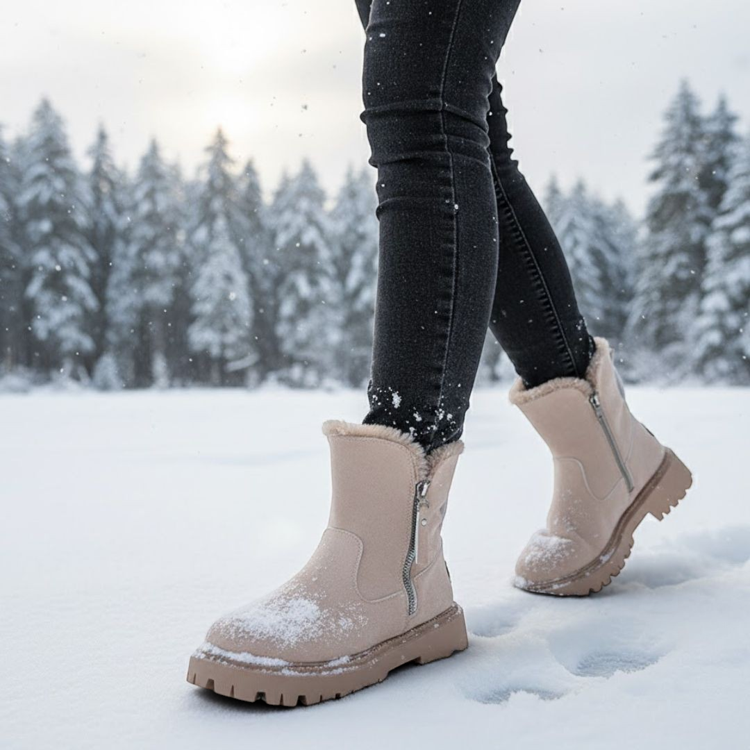 Saar | Beiger gefütterter Winterstiefel mit Profilsohle