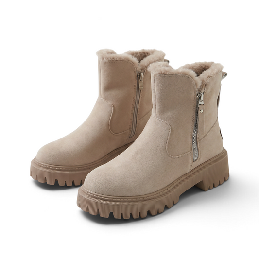 Saar | Beiger gefütterter Winterstiefel mit Profilsohle