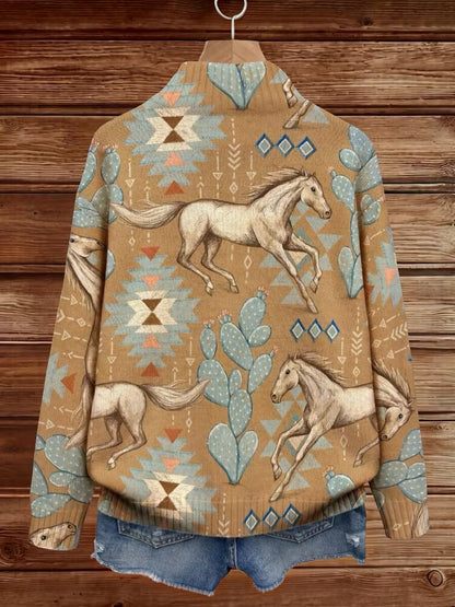 Brigitte | Strickjacke mit Pferde- und Kakteenmotiv