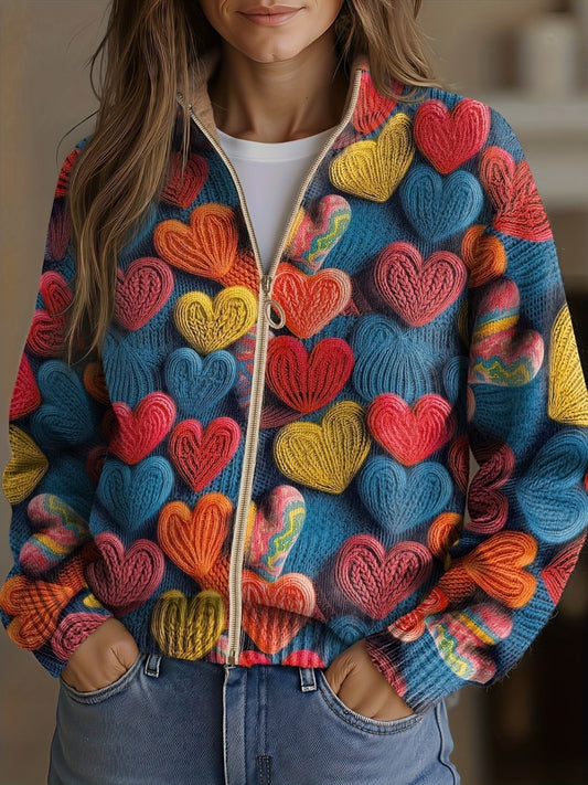 Susanne | Strickjacke mit buntem Herzmuster
