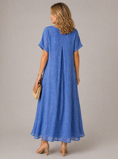 Gerhild | Maxikleid in Blau aus Leinenoptik