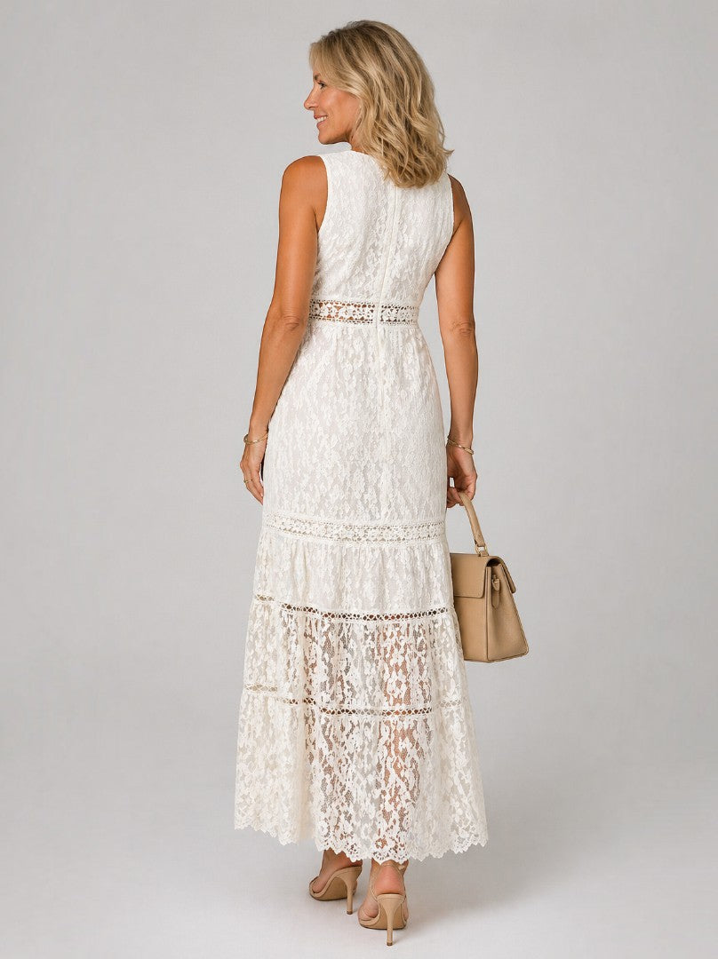 Klothilde | Maxikleid in Creme mit Spitze