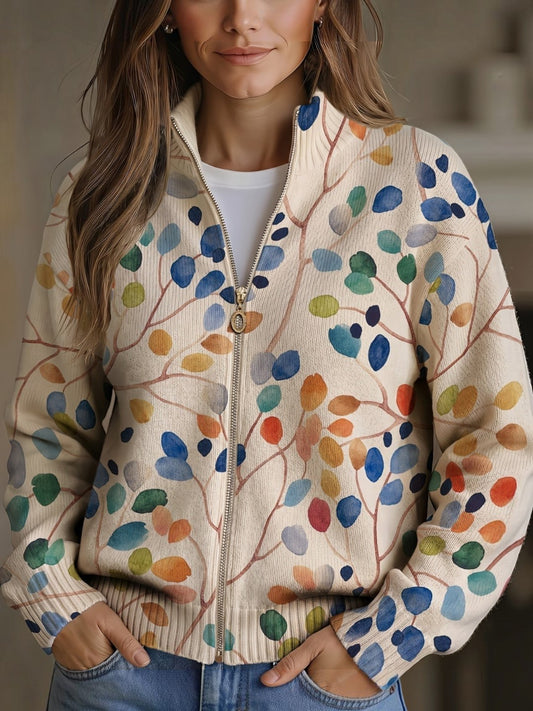 Anja | Strickjacke mit buntem Blättermuster