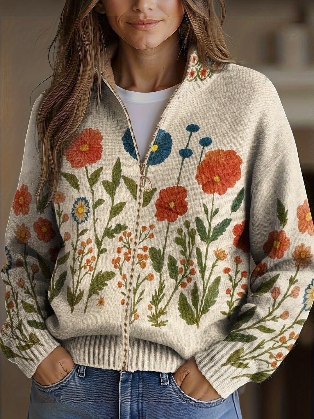 Andrea | Strickjacke mit Wildblumenmuster