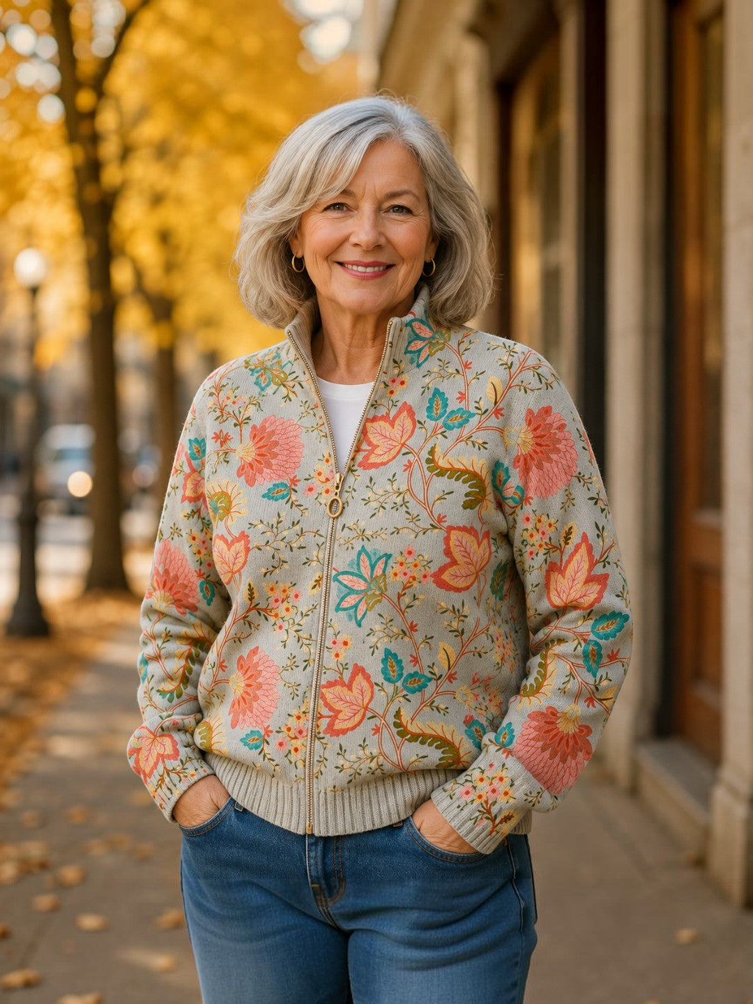 Petra | Strickjacke mit floralem Gartenmuster