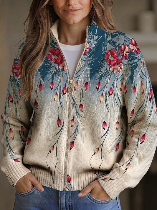 Martina | Strickjacke mit Pfauenfeder-Motiv