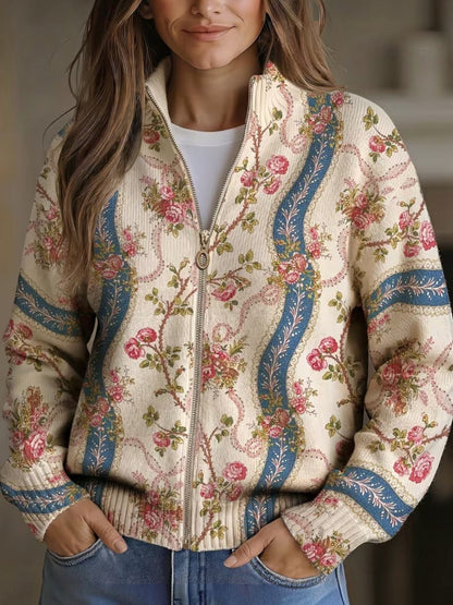 Sabine | Strickjacke mit Rosenrankenmuster