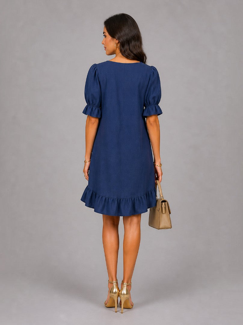 Karoline | Sommerkleid in Marineblau mit Volant
