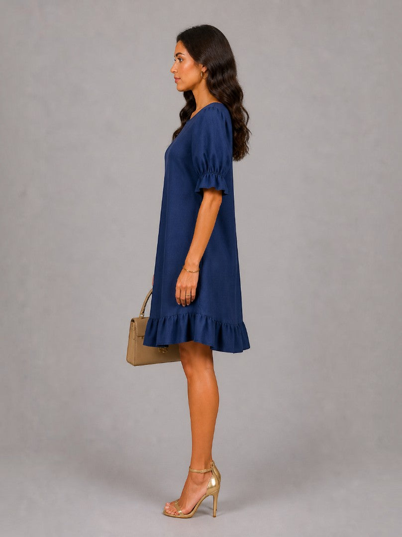 Karoline | Sommerkleid in Marineblau mit Volant